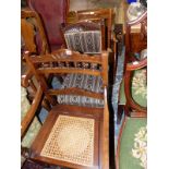 A 19TH CENTURY SPINDLE BACK ARMCHAIR, AN EDWARDIAN COMMODE CHAIR AND A DINING CHAIR (3)
