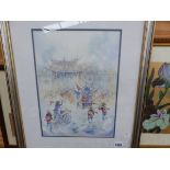 PAUL KUO (1933-1995) ARR. A CHINESE FESTIVAL, SIGNED, WATERCOLOUR,, 36 x 26cm, TOGETHER WITH TWO