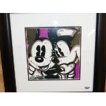 A CONTEMPORARY PORTRAIT OF MICKEY AND MINNIE MOUSE. SIGNED INDISTINCTLY 26 x 26 cm