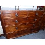 A WILLIAM IV MAHOGANY AND INLAID SMALL CHEST OF DRAWERS, 109 x 51 x H. 84cms.