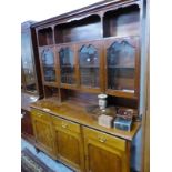 AN EDWARDIAN MAHOGANY SIDE CABINET WITH GLAZED DRESSER BACK, 167 x 53 x 212cm H