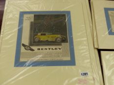 A GROUP OF COLOUR PRINTS OF VINTAGE MOTOR CAR ADS, MOUNTED BUT UNFRAMED, SIZES VARY