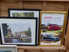 FOUR FRAMED COLOUR PRINTS OF VINTAGE CARS, SIZES VARY.