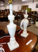 A PAIR OF ALABASTER TABLE LAMPS.