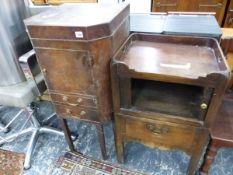 A GEORGIAN MAHOGANY NIGHT STAND AND A WASHSTAND.