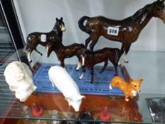FOUR BESWICK HORSES, TWO PIGS AND A CORGI