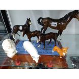 FOUR BESWICK HORSES, TWO PIGS AND A CORGI