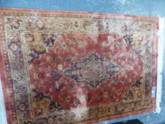 A PERSIAN HAMADAN RUNNER, 390 x 80cm TOGETHER WITH A MACHINE MADE RUG OF PERSIAN DESIGN (2)