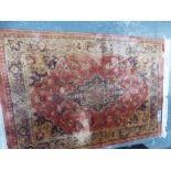 A PERSIAN HAMADAN RUNNER, 390 x 80cm TOGETHER WITH A MACHINE MADE RUG OF PERSIAN DESIGN (2)