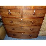 AN EARLY VICTORIAN MAHOGANY BOWFRONT CHEST OF DRAWERS. W 109 X D 54 X H 109CMS.