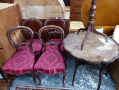 AN ART NOUVEAU OAK SHAPED TOP OCCASIONAL TABLE TOGETHER WITH A GEORGIAN TRIPOD TABLE AND A SET OF