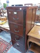 A VINTAGE FOUR DRAWER WOODEN FILING CABINET. W 45 X D 51 X H 134CMS.