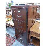 A VINTAGE FOUR DRAWER WOODEN FILING CABINET. W 45 X D 51 X H 134CMS.