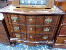 A SMALL COLONIAL HARDWOOD THREE DRAWER CHEST ON CLAW AND BALL FEET. W 77 X D 50 X H 68CMS.