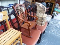 THREE VINTAGE DOLLS OR CHILDS CHAIRS AND A MODEL PRAM.