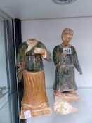 A PAIR OF ORIENTAL POTTERY GLAZED FIGURES.