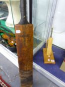 A SLAZENGER GRADIDGE LEONARD HUTTON CRICKET BAT TOGETHER WITH AN AUSTRALIAN MINIATURE BAT BEARING