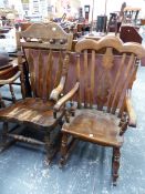 AN ANTIQUE ELM SEAT ROCKING CHAIR AND ONE OTHER.