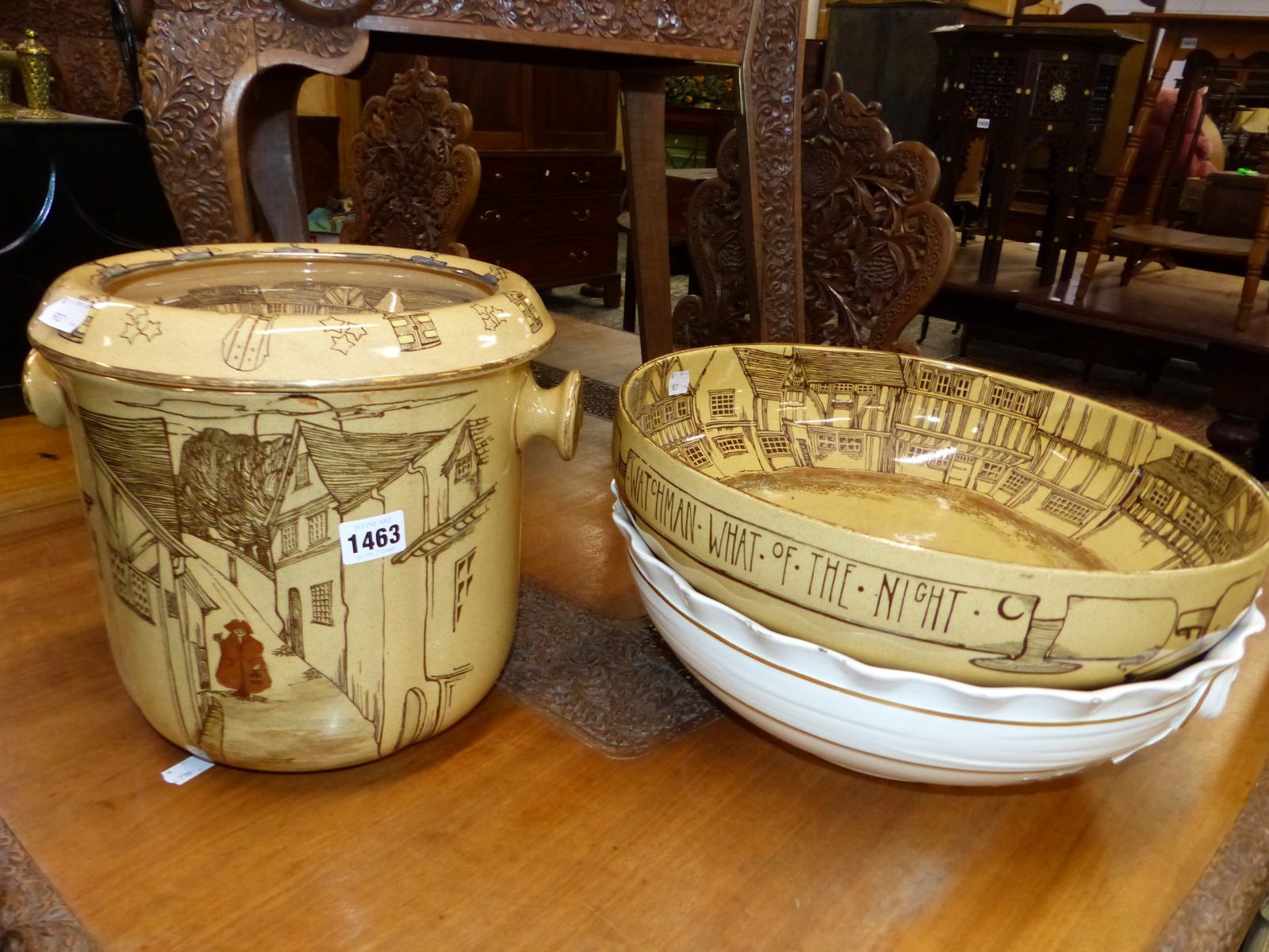 A RARE DOULTON SERIES WARE WATCHMAN WHAT OF THE NIGHT WASH BOWL AND SLOP PAIL AND ONE OTHER