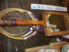 FOUR VINTAGE TENNIS RACQUETS.