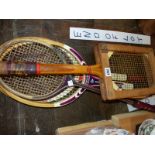 FOUR VINTAGE TENNIS RACQUETS.