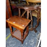 A YEW WOOD JOINT STOOL AND AN ITALIANTE WALNUT SIDETABLE