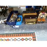 FOUR RADIOS TOGETHER WITH ELECTROPLATE CUTLERY, SCALES AND WEIGHTS