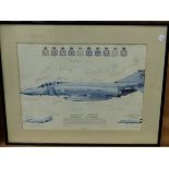 TWO LIMITED EDITION COLOUR PRINTS OF FIGHTER JETS WITH INSCRIPTIONS AND CREW SIGNATURES, TOGETHER