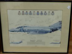 TWO LIMITED EDITION COLOUR PRINTS OF FIGHTER JETS WITH INSCRIPTIONS AND CREW SIGNATURES, TOGETHER