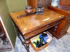 AN 18TH C. AND LATER WALNUT AND INLAID SIDE TABLE WITH HINGED RISING TOP AND FITTED INTERIOR. W 86 X