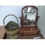 A SWING MIRROR AND A BRASS COAL SCUTTLE.