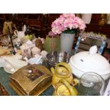 FRENCH STORAGE JARS, A SOUP TUREEN, A MIRROR, GLASS FLY CATCHER, ETC