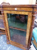 A VICTORIAN BURR WALNUT MUSIC CABINET. W 64 X D 40 X H 98CMS.