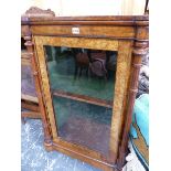 A VICTORIAN BURR WALNUT MUSIC CABINET. W 64 X D 40 X H 98CMS.