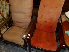 TWO ARTS AND CRAFTS MORRISH TYPE RECLINING ARM CHAIRS.