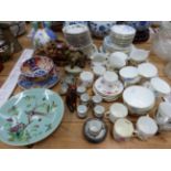 A DRESDEN BOTTLE VASE, TEA AND COFFEE WARES, AN IMARI PLATE AND BOWL TOGETHER WITH A CELADON