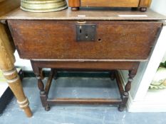 A GEORGIAN OAK BIBLE BOX ON STAND. W 71 X D 45 X H 73CMS.