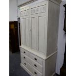 A LATE 19TH CENTURY PAINTED LINEN PRESS, 129 x 63 x 234cm H