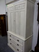 A LATE 19TH CENTURY PAINTED LINEN PRESS, 129 x 63 x 234cm H
