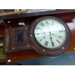 A VICTORIAN INLAID WALL CLOCK AND A MODERN WALL CLOCK.