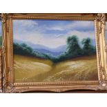 A GROUP OF GILT FRAMED DECORATIVE OIL PAINTINGS AND PICTURES OF VARIOUS SUBJECTS, SIZES VARY