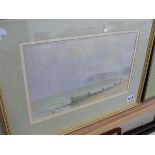 A P WINTERINGHAM (20TH CENTURY ENGLISH SCHOOL) A COASTAL VIEW, SIGNED WATERCOLOUR, 20 x 33cm,