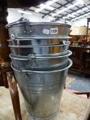 FIVE GALVANIZED BUCKETS.