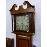 A 19TH CENTURY OAK AND MAHOGANY 30 HOUR LONGCASE CLOCK, 49 x 24 x 192cm H