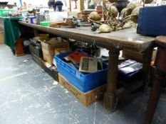 A LARGE OAK REFECTORY TABLE.