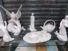 FOUR ROYAL DOULTON WHITE GLAZED FIGURES TOGETHER WITH VILLEROY AND BOCH TEA WARES