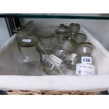 A COLLECTION OF ELEVEN LABELLED PHARMACY JARS TOGETHER WITH A PIPETTE