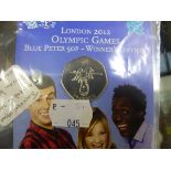 A RARE BLUE PETER 50P WINNERS EDITION, FIFTY PENCE COIN, MINTED IN 2009, DATED 2012 OLYMPIC GAMES.