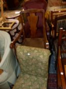 A VICTORIAN SHOW FRAME ARMCHAIR, A NURSING CHAIR AND AN EDWARDIAN ARMCHAIR (3)