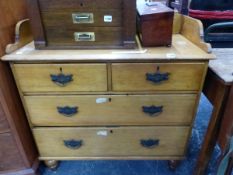 A VICTORIAN ASH GALLERY TOP CHEST OF DRAWERS. W 92 X 43 X H 96CMS.